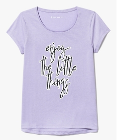 tee-shirt a manches courtes avec inscription coloree sur lavant violet7535501_1