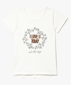 GEMO Tee-shirt manches courtes imprimé et sequins blanc chine