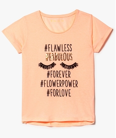 GEMO Tee-shirt manches courtes imprimé et sequins orange vif