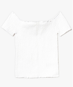 GEMO Tee-shirt à smocks et épaules dénudées Blanc