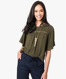 GEMO Blouse fluide à broderie ajourée kaki standard
