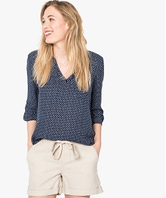 GEMO Blouse femme fluide à motifs et col v à boutons Imprimé