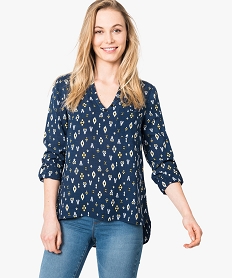 GEMO Blouse femme fluide à motifs et col v à boutons Imprimé