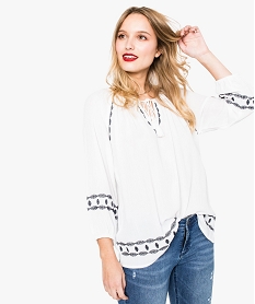 GEMO Blouse en crêpe avec broderie et manches longues blanc standard