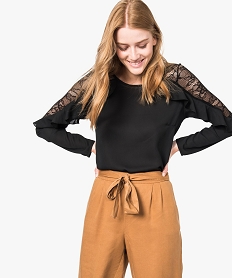 GEMO Blouse en voile avec dos ouvert et dentelle noir standard
