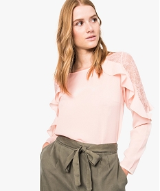 GEMO Blouse en voile avec dos ouvert et dentelle Rose