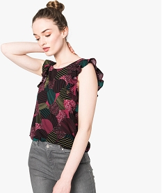 GEMO Chemise sans manches à motifs avec empiècements volantés marron vif