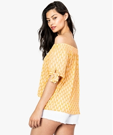 blouse motif ethnique a col bardot imprime7552501_3