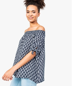 GEMO Blouse motif ethnique à col bardot Multicolore