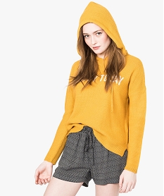 HOMEWEAR BLANC PULL JAUNE MOUTARDE