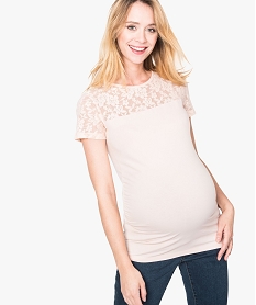 GEMO Tee-shirt de grossesse empiècement dentelle Rose