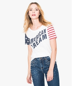 GEMO Tee-shirt à manches courtes avec motifs drapeau américain Blanc