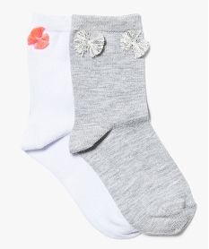 lot de 2 paires de socquettes unies avec nouds sur les cotes blanc7557701_1