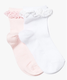 GEMO Lot de 2 paires de soquettes avec haut de la tige en dentelle rose vif