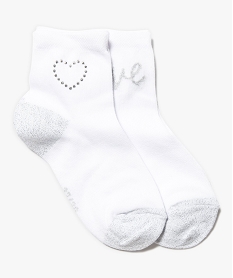 GEMO Lot de 2 paires de chaussettes blanches à détails argentés blanc vif
