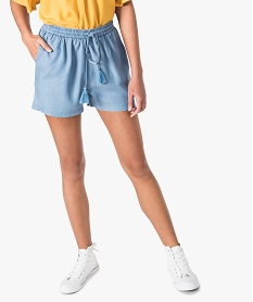 short en lyocell avec cordon pompons bleu shorts7563001_1