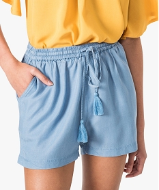 short en lyocell avec cordon pompons bleu shorts7563001_2