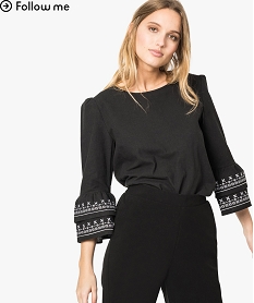 GEMO Blouse large avec manches à volants brodés Noir