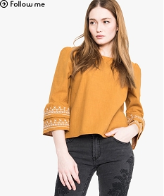 GEMO Blouse large avec manches à volants brodés Jaune