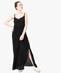 GEMO Robe longue en viscose froissée noir standard
