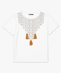 tee-shirt a manches courtes avec motifs ethniques blanc7564101_4