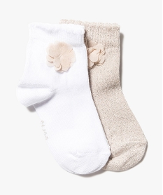 chaussettes bebe fille en coton bio fleurs en organza (lot de 2) blanc chaussettes7565401_1