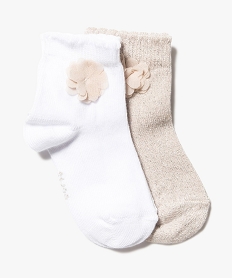 GEMO Chaussettes bébé fille en coton bio fleurs en organza (lot de 2) Blanc