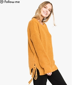 GEMO Pull à grosse maille avec lacets sur les côtés Jaune