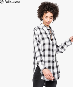 GEMO Chemise longue à carreaux avec perles sur le col Noir