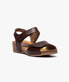 sandales confort en cuir ajustables par brides autoagrippantes brun chaussures confort7573201_2