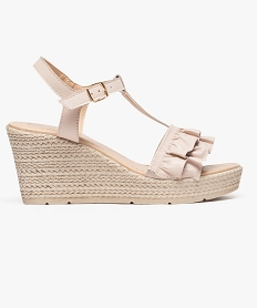 GEMO Sandales femme compensées dessus cuir à volants Beige