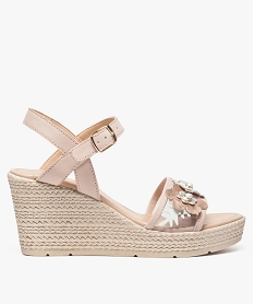 GEMO Nu-pieds femme à semelle compensée avec motifs fleurs sur le dessus Beige