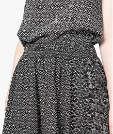 jupe patineuse a motifs geometriques et taille smockee noir7579701_2