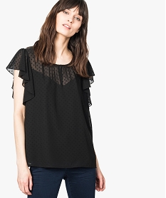 GEMO Blouse à plumetis et manches à volants noir standard