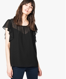 GEMO Blouse à plumetis et manches à volants Noir