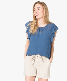 GEMO Blouse à plumetis et manches à volants Bleu