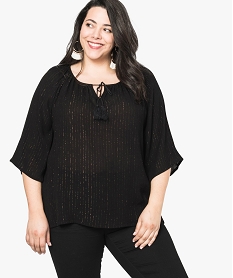 GEMO Tunique grande taille à manches 34 avec rayures pailletées noir standard
