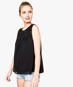 GEMO Blouse femme sans manches en voile plumetis avec broderie noir standard