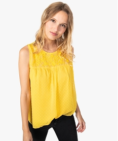 GEMO Blouse femme sans manches en voile plumetis avec broderie jaune standard