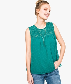 GEMO Blouse femme sans manches en voile plumetis avec broderie vert standard