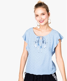 GEMO Chemise brodée à manches volantées bleu standard