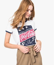 tee-shirt imprime avec manches et col constrastants - coca cola blanc7581601_1