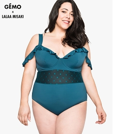 GEMO Maillot de bain 1 pièce à détails volants vert vif