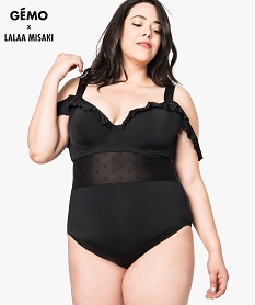 GEMO Maillot de bain 1 pièce à détails volants Noir