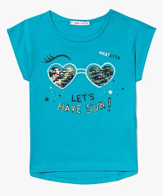 GEMO Tee-shirt ample imprimé girly et sequins Bleu