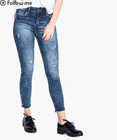 jean skinny aspect delave avec anneaux metalliques dans le bas bleu7586201_1