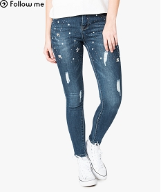 jean skinny use avec strass et perles sur les cuisses bleu pantalons jeans et leggings7587001_1