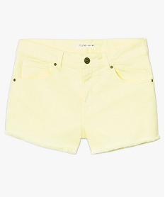 short uni taille haute a bords franges jaune shorts7591101_4