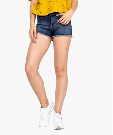 GEMO Short en jean stretch avec bas frangé Bleu