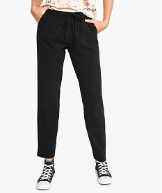 GEMO Pantalon en crêpe uni avec ceinture élastiquée Noir